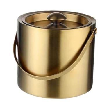 Imagem de Generic Balde de gelo com tampa hermética, placa dourada, balde de gelo em aço inoxidável, parede dupla, refrigerador para bar, resfriamento de vinho, 2.0L