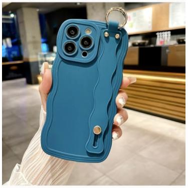 Imagem de Capa de telefone com corrente de anel de pulso Frosting Wave para Samsung A55 A23 A53 A34 5g A31 Galaxy S23 S22 S24 Capa traseira de proteção ultramacia, pulseira azul, Galaxy M34 5G