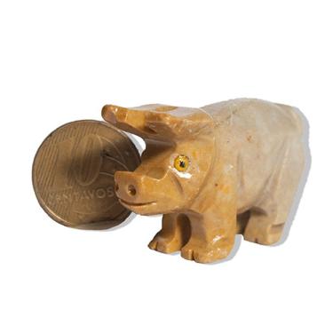 Imagem de Porco Esculpido Artesanato em Dolomita Laranja Pedra Natural