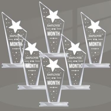Imagem de Roowest 6 peças placa de empregado do mês empregado empregado mês apreciação prêmios presentes em massa colega de trabalho pessoal acrílico troféu recompensa sinal lembrança para o dia de Ação de