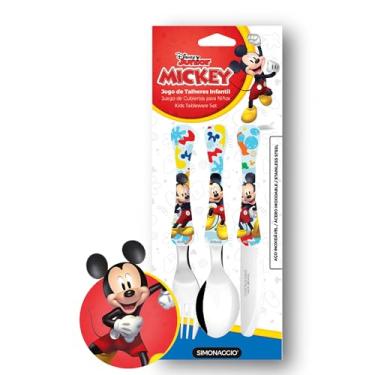 Imagem de SIMONAGGIO Jogo de Talheres Infantil Disney Kids Mickey - Kit de Talheres de Aço Inox Com Cabo Plástico Para Bebês - Multicor - 3 Peças