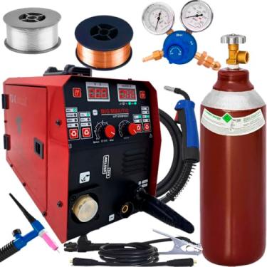 Imagem de Kit Serralheiro Maquina De Solda Inversora Multiprocesso Mig 4x1 Tig Eletrodo Completa Cilindro 7 Litros Tocha Seca Arames 1kg Usk