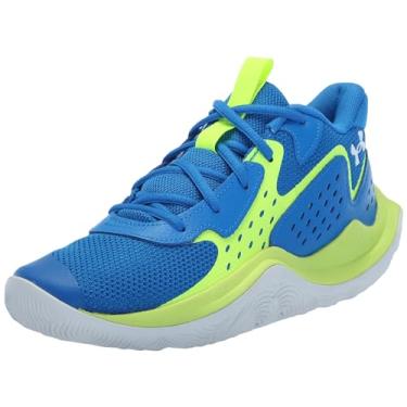 Imagem de Under Armour Tênis de basquete infantil Grade School Jet '23, (401) Azul fóton/amarelo de alta visibilidade/branco, 19