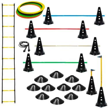 Imagem de Escada De Agilidade + 10 Pratos Funcionais + 10 Cones C/ 5 Barreiras + Argolas Com Bolsa + 1 Corda De Pular