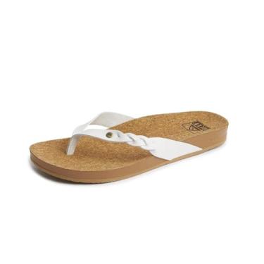 Imagem de REEF Cushion Court Twist Chinelo feminino, palmilha acolchoada moldada, suporte de arco, Branco, 36