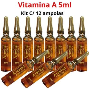 Imagem de Arovitel Vitamina A 5ml -Kit Com 12 Ampolas P/ Pele E Cabelo