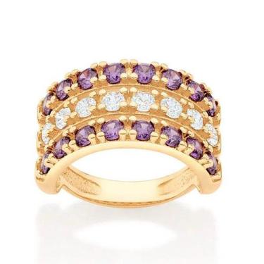 Imagem de Anel banhado ouro 3x 24k 18k e 22k feminino rommanel aro triplo cravej