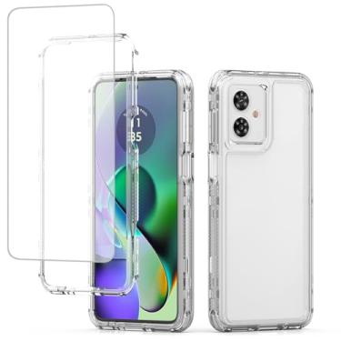 Imagem de Ueokeird Capa para Moto G54 5G, Motorola G54 XT2343-1 com protetor de tela de vidro temperado, capa protetora de 3 camadas transparente resistente para celular para Motorola Moto G54 5G transparente