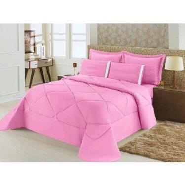 Imagem de Kit Edredom + Lençol Dupla Face Casal Queen 6 Pç Rosa - Confecções eva