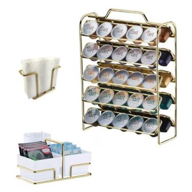 Imagem de Kit Café 3 Peças Suporte 50 Cápsulas Nespresso Porta Guardanapos Sachê