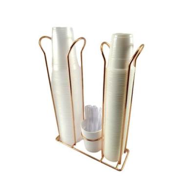 Imagem de Suporte  Porta Copos Descartáveis 200/50/80ml Mexedor Cozinha Cobre Ro