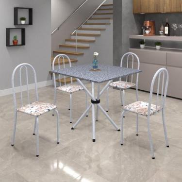 Imagem de Conjunto de Mesa Tubular 70x70cm Tampo em Granito Ocre com 4 Cadeiras 