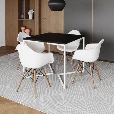 Imagem de Mesa Jantar Industrial Quadrada 90cm Preta Base V Ferro Branco com 4 P