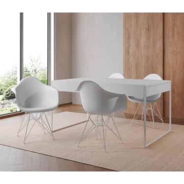 Imagem de Mesa Jantar Industrial Filadélfia Branca 137x90cm com 4 Poltronas Eame