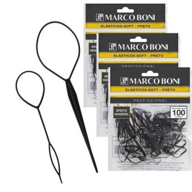Imagem de Penteado agulha modeladora + 300 elasticos preto marco boni
