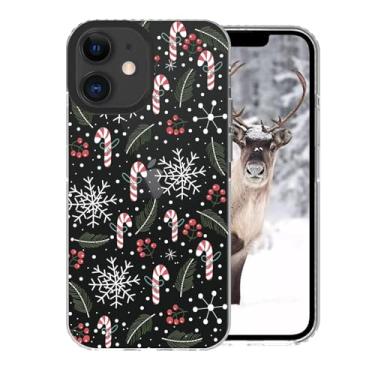 Imagem de FOQENCCI Capa de Natal para iPhone 11 com estampa de guirlanda de bengala doce de Natal TPU macio + proteção de moldura de câmera preta antideslizante para mulheres 6,1 polegadas