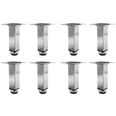 Imagem de Kit 8 Pé Para Móveis Regulável Quadrado Cromado 15cm Aço - HD Ferragen
