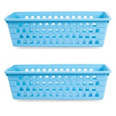 Imagem de Kit 2 Cestos Multiuso Comprido Retangular Azul 28x11x8 Cm 123Organizei