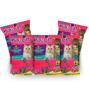Imagem de Kit Com 5 Pacotes de Areia Sanitária Antiodor Tira Cheiro Miaucat Para