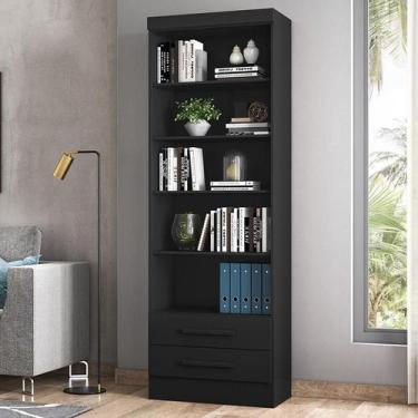 Imagem de Livreiro 3420 com 2 Gavetas e 5 Prateleiras - Qmovi, Preto Fosco