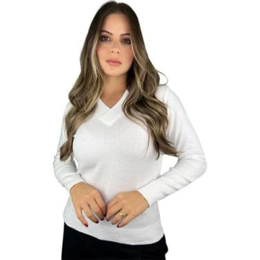 Imagem de Blusa Trico Basica De Frio Feminina Decote V Manga Longa - Calu Tricot