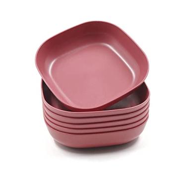 Imagem de Pratos leves quadrados de 14 cm, 6 peças, pratos de jantar profundos, louça de acampamento para servir macarrão de frutas (vermelho)