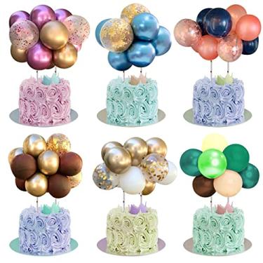 Imagem de 60 peças de topo de bolo de balão, decoração de bolo de confete de lantejoulas de 12,7 cm, balão de látex colorido para aniversário, casamento, chá de bebê, chá de panela, decoração de bolo