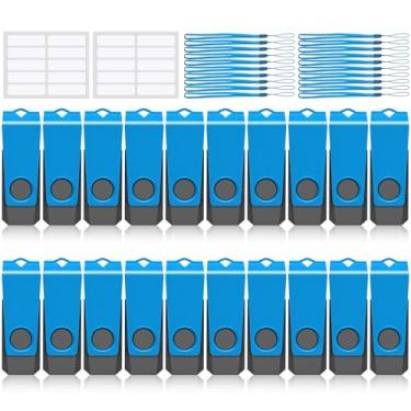 Imagem de Unidade flash USB de 4 GB, pacote com 20 unidades AGECASH de polegar a granel USB 2.0, unidade de salto giratória azul, pacote com várias unidades com cordão de etiqueta, cartão de memória pendrive de