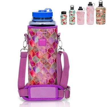 Imagem de Made Easy Kit Neoprene com isolamento térmico para garrafa de água - alça de ombro acolchoada ajustável - bolsa tiracolo para garrafa de vidro, copo de aço inoxidável - 5 tamanhos (vitral roxo, grande