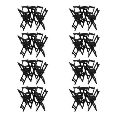 Imagem de Kit 8 Conjuntos Mesa Bistrô Bar Dobrável Com 4 Cadeiras Em Madeira Maciça - Preto - Preto