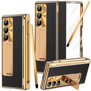 Imagem de YQODSZ Capa para Samsung Galaxy Z Fold 6 com suporte para caneta S e caneta stylus fina, [capa de duas dobradiças] Capa de couro dobrável 6 com suporte protetor de tela com tudo incluído, capa