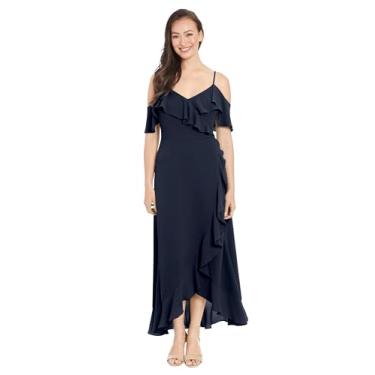 Imagem de London Times Vestido maxi feminino com estampa floral ombro vazado com detalhes de babados, Azul marino, 42