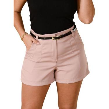 Imagem de Short Social Feminino de Cinto Marrom Alfaiataria Cintura Alta - Mitch