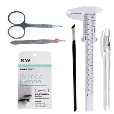 Imagem de Kit Henna Glance Com Caneta Marcação Pincel Pinça Tesoura Paquímetro D