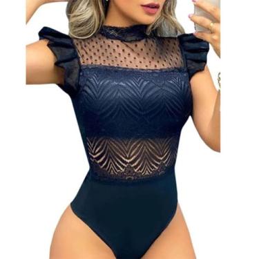 Imagem de Body Blusa Renda Feminina Moda Blogueira Bojo Tule Poa - SWISS BOUTIQU