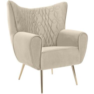 Imagem de Poltrona Kora Tressê Pés Palito Alumínio Gold Veludo Creme - Nexta Cas