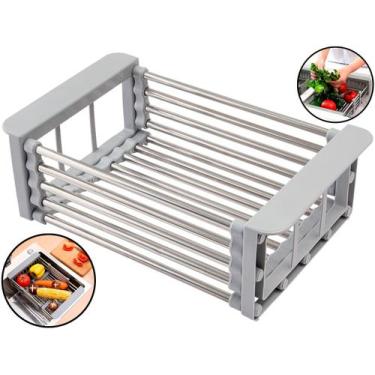 Imagem de Cesto Extensível Escorredor Inox E Plástico Ajustável Com Alça Multius