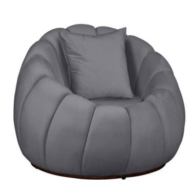 Imagem de Poltrona Concha com Almofada Base Arco Giratória Veludo - Fina Mobília