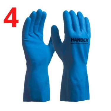 Imagem de Kit 4 Luva Látex Azul Forro Verniz Silver Limpeza Pesada - HANDEX, M (