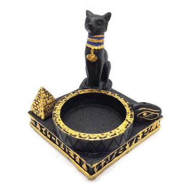 Imagem de Incensário Vareta Egípcio Gato Bastet com Porta Velas Preto - Flash