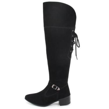Imagem de Bota Feminina Over The Knee Camurça Lady Salto Baixo Moda Inverno - SB