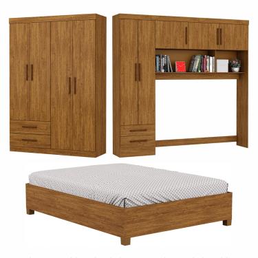 Imagem de Guarda-Roupa Casal Modulado 5 Portas com Cama Hercules 4 Portas 4 Gavetas - Cinamomo