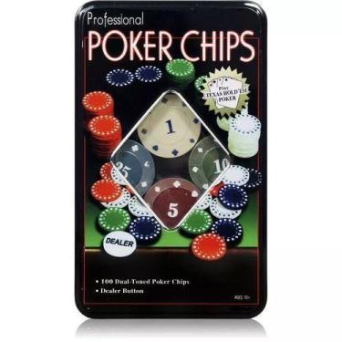 Imagem de Kit Profissional De Poker Chips Jogo Com 100 Fichas + Dealer - HOME MA