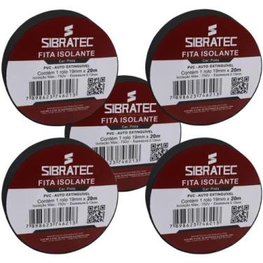 Imagem de Kit 5 Fita isolante Preta 19mm x 20 metros Classe C Sibratec - MarGiri