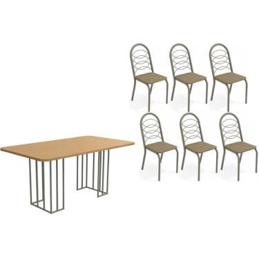 Imagem de Sala de Jantar Completa Duina c/ Tampo de Madeira 160cm e 6 Cadeiras Holanda Niquel/Freijo - Courano Cappuccino - Kappesberg