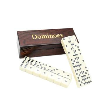 Imagem de simhoa Conjunto de jogo de dominó multifuncional presente de aniversário 28 cartas de dominó com caixa de madeira presentes ferramenta educacional jogo de