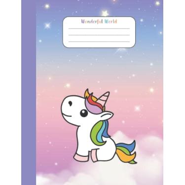 Imagem de Wonderful World: Composition Notebook Dreamy Unicorn Wide Ruled Lined Paper Notebook Journal, Workbook for Teens Kids Students Girls for Home School College | 120 Pages - 7.44 x 9.69'