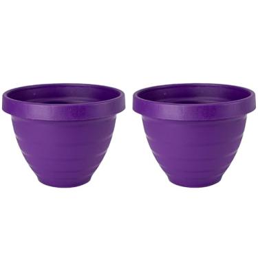 Imagem de The HC Companies Vaso de anéis de 40,6 cm com disco autoirrigável - Vaso de plástico leve para uso interno e externo para ervas e flores, roxo (pacote com 2)