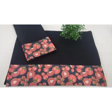 Imagem de Pano De Prato Guardanapo Black 2 Peças Barrado Estampado - Nathalia En