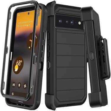Imagem de KECAI Capa para Google Pixel 6A com clipe para cinto, 2 protetores de tela, resistente à prova de choque, proteção contra quedas de grau militar, capa robusta para celular com suporte, preta